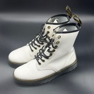 Dr Martens Zavala White Leather Combat Boots Womens 6 Mens 5 AW004 KM 03 X